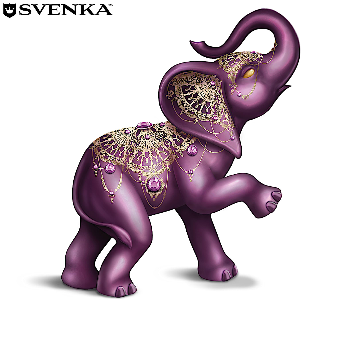 5 Elephant Figurines With Svenka Crystals And HighGloss Pearlescent